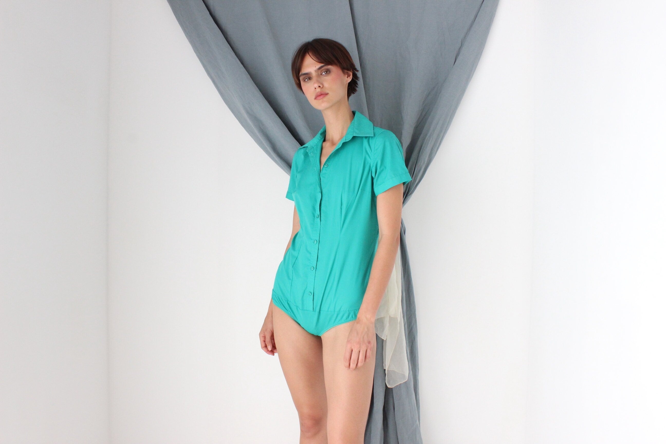 MADE IN ITALY 2000s Cotton Short Sleeve Shirt Bodysuit