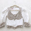 MADE IN ITALY 80s Detailed Rope & Macrame Linen Puff Sleeve Top