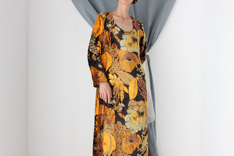 MADE IN ITALY One of a Kind Handmade 1970s Floral Rayon Velvet Maxi