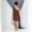 MADE IN ITALY 70s Milk Chocolate One Shoulder Cocktail Dress w/ Organza Cape Detail