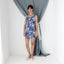 MADE IN ITALY Y2K Denim Printed Stretch Cowl Neck Mini Dress