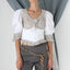 MADE IN ITALY 80s Detailed Rope & Macrame Linen Puff Sleeve Top