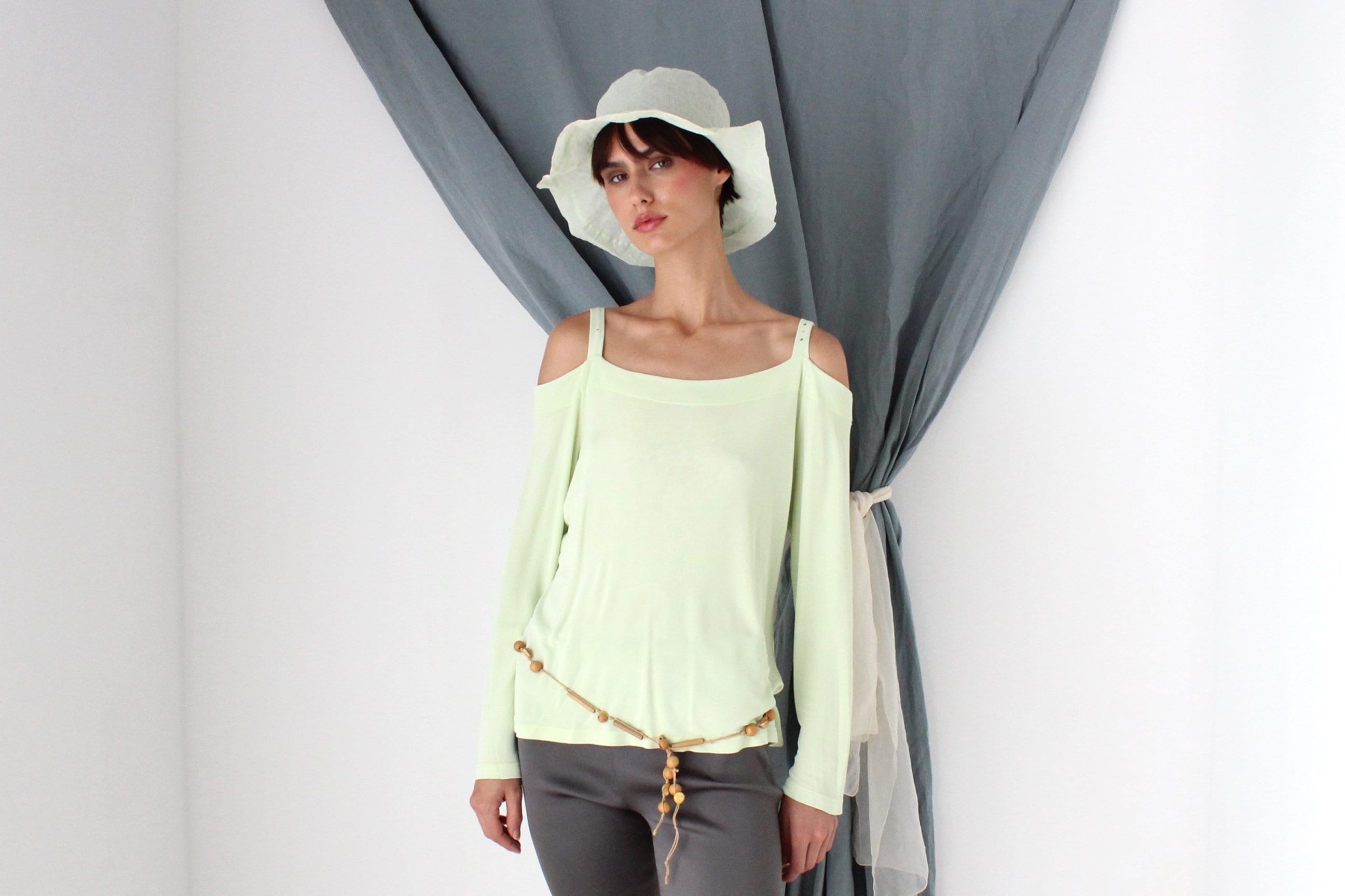 MADE IN ITALY 2000s Slinky Pastel Cold Shoulder Top