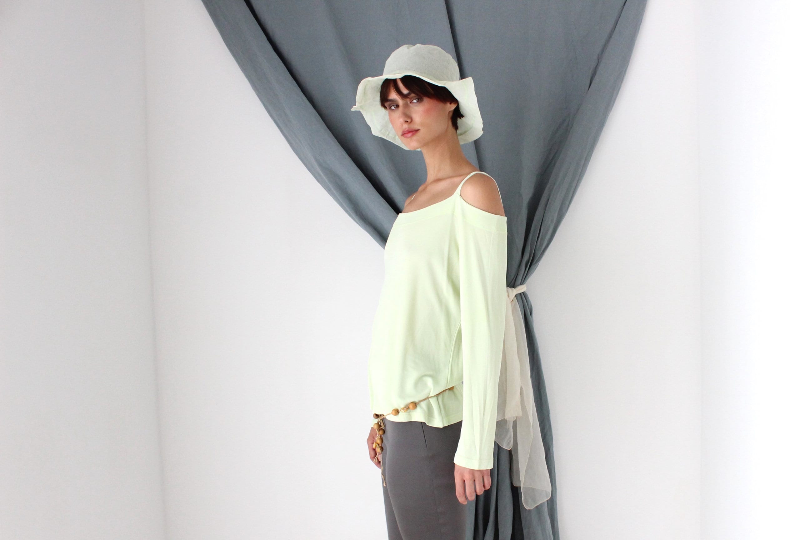 MADE IN ITALY 2000s Slinky Pastel Cold Shoulder Top