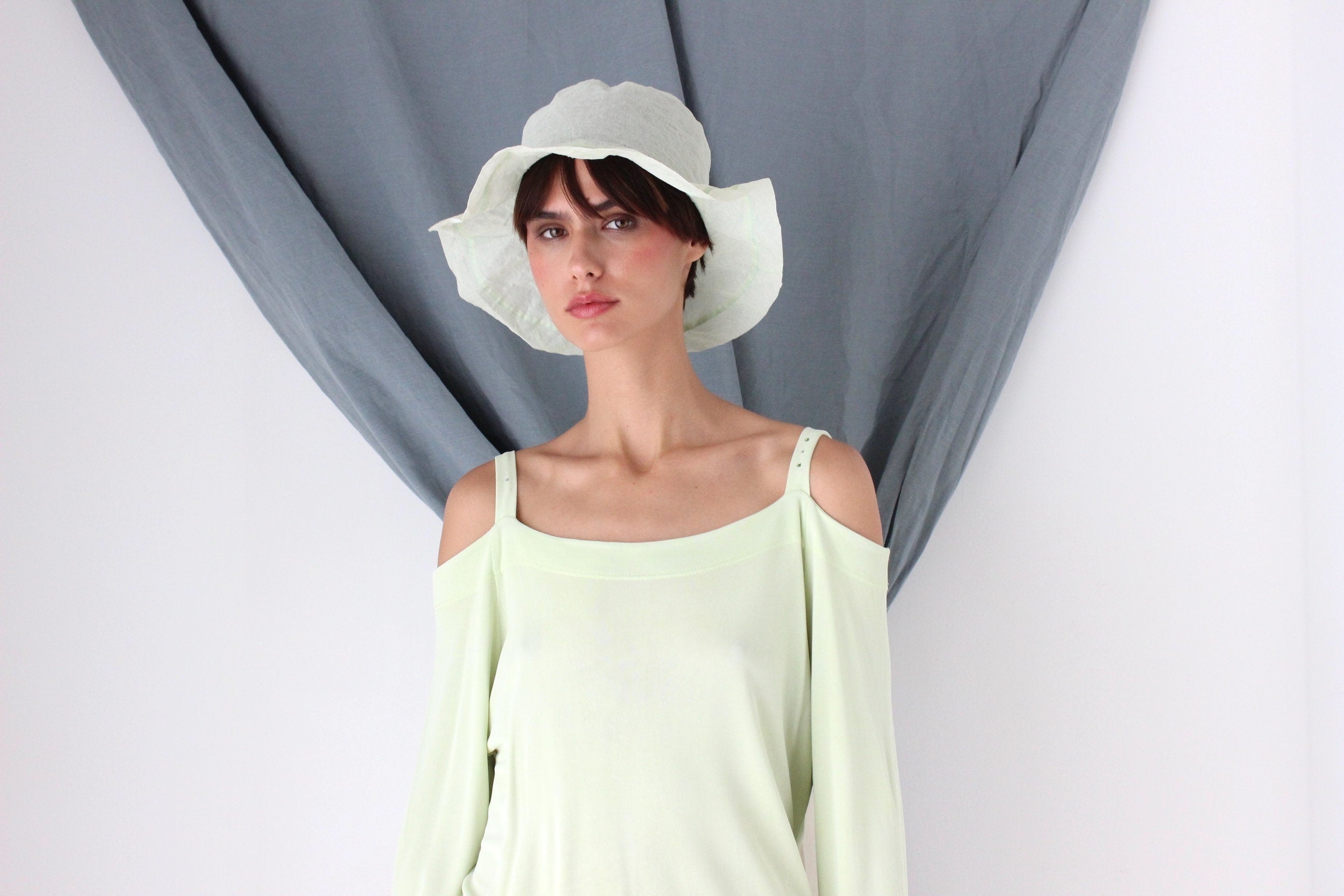 MADE IN ITALY Pastel Pure Cotton Organza Soft Brim Hat