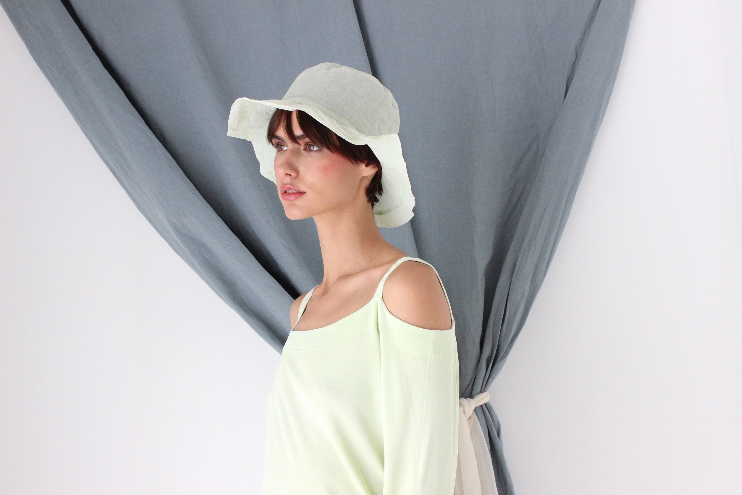 MADE IN ITALY Pastel Pure Cotton Organza Soft Brim Hat