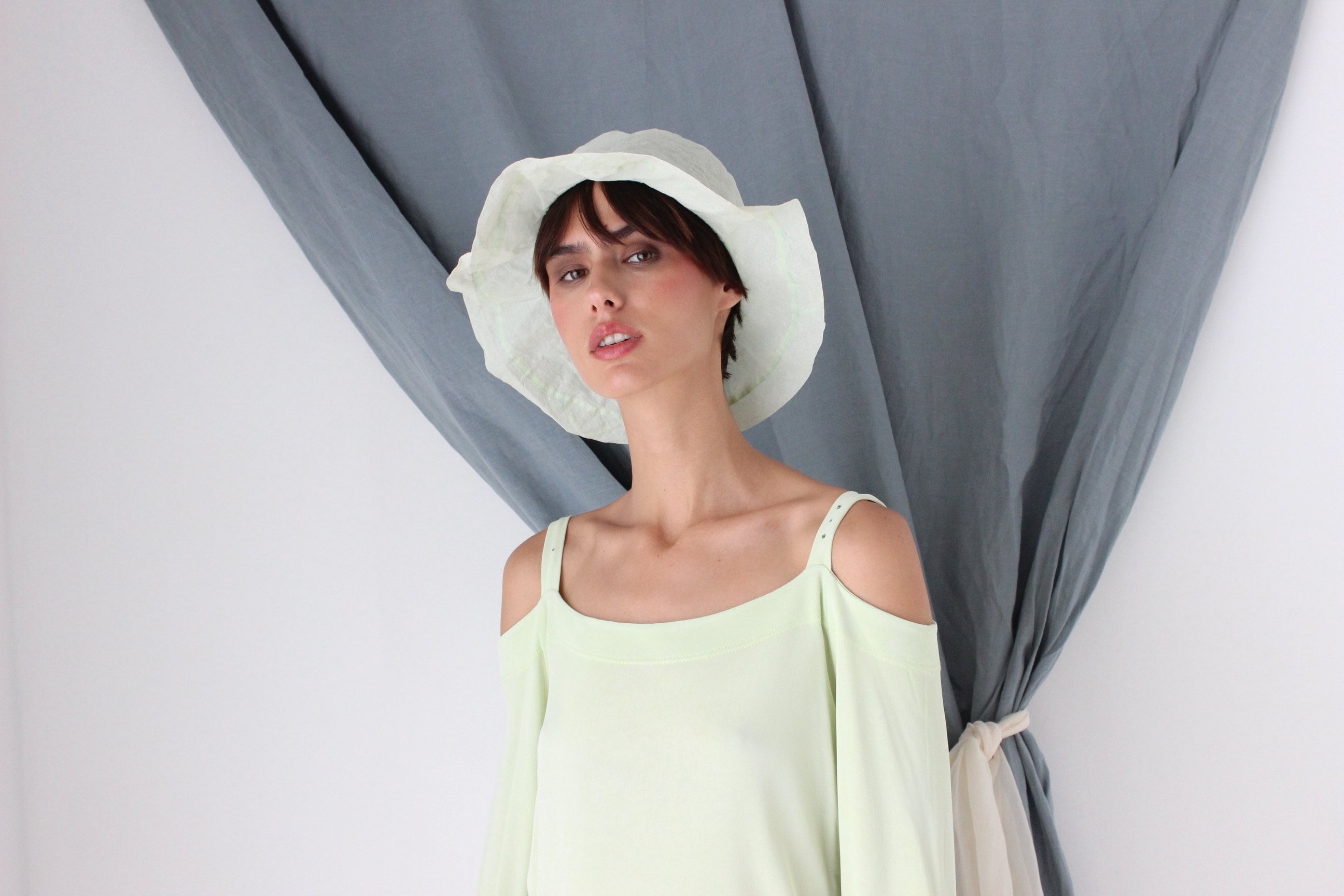 MADE IN ITALY Pastel Pure Cotton Organza Soft Brim Hat