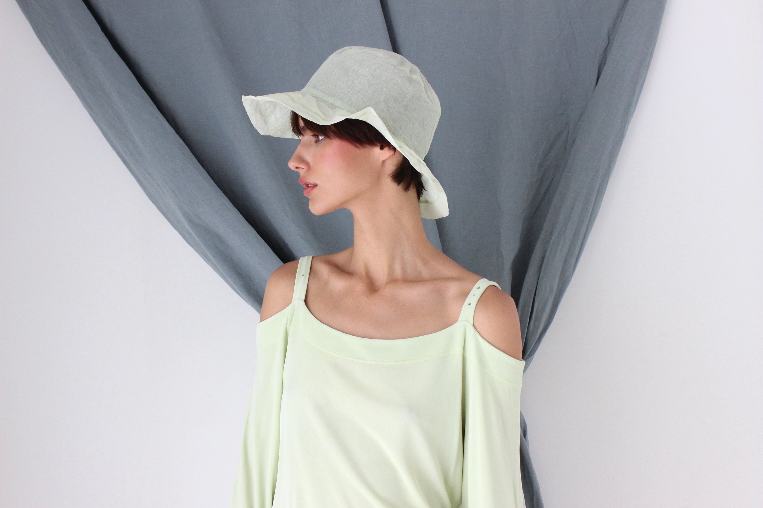 MADE IN ITALY Pastel Pure Cotton Organza Soft Brim Hat