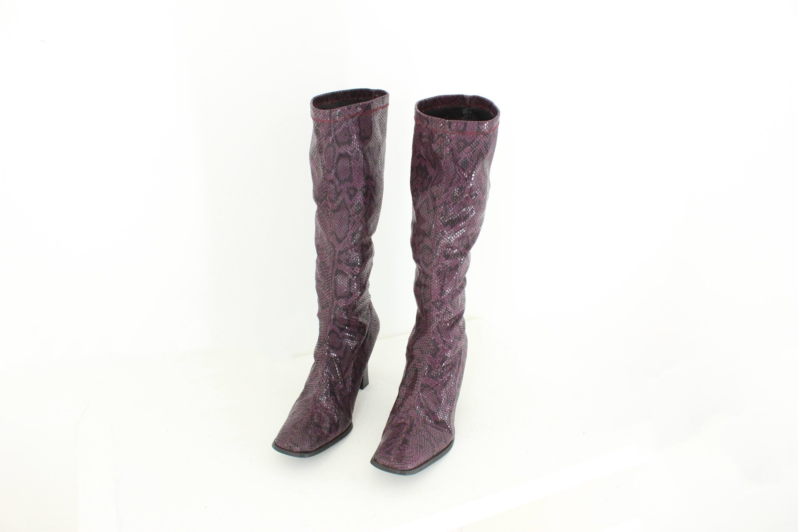 MADE IN ITALY 90s Python Print Fabric Knee High Boots - Euro 39