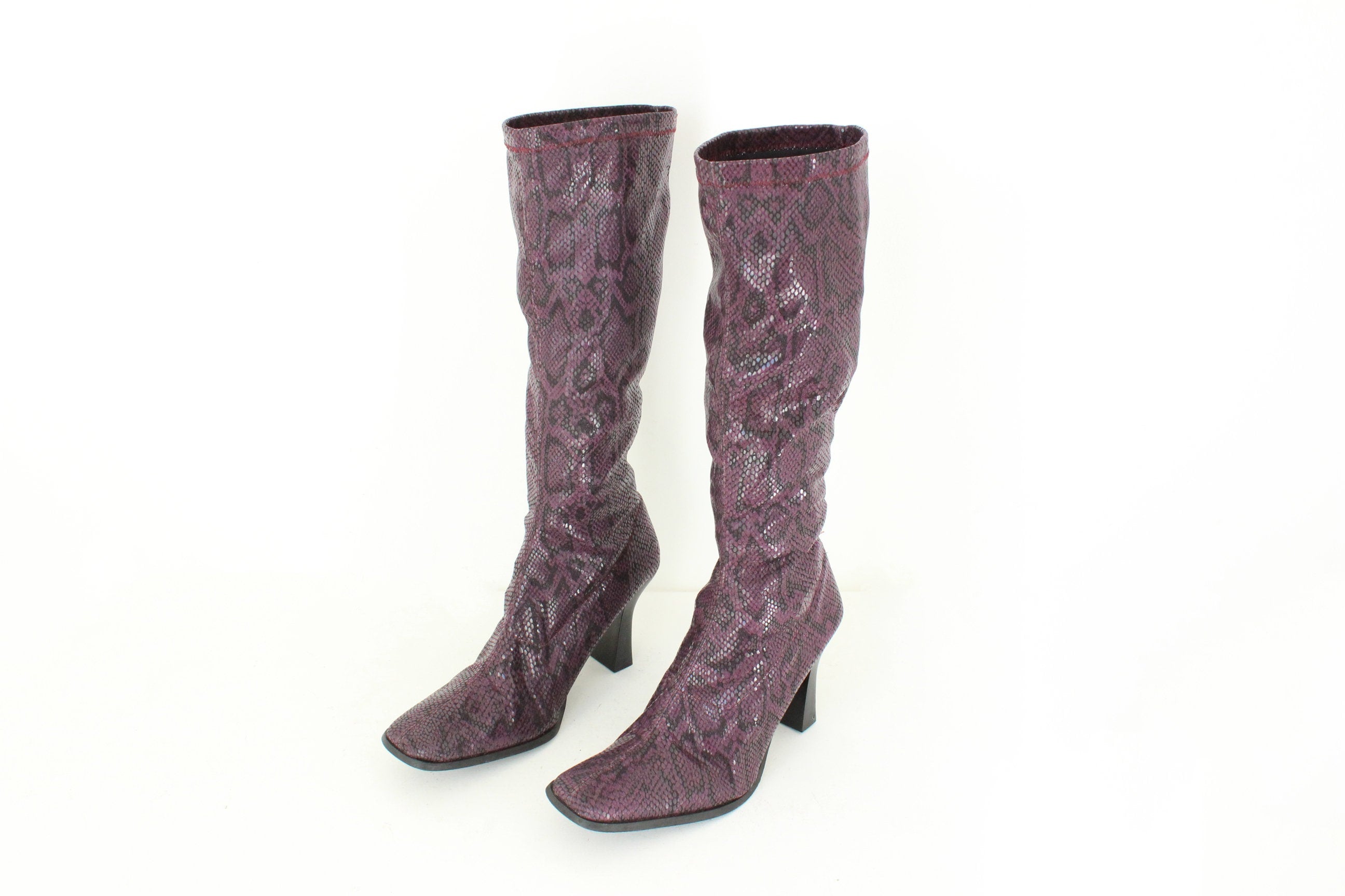 MADE IN ITALY 90s Python Print Fabric Knee High Boots - Euro 39