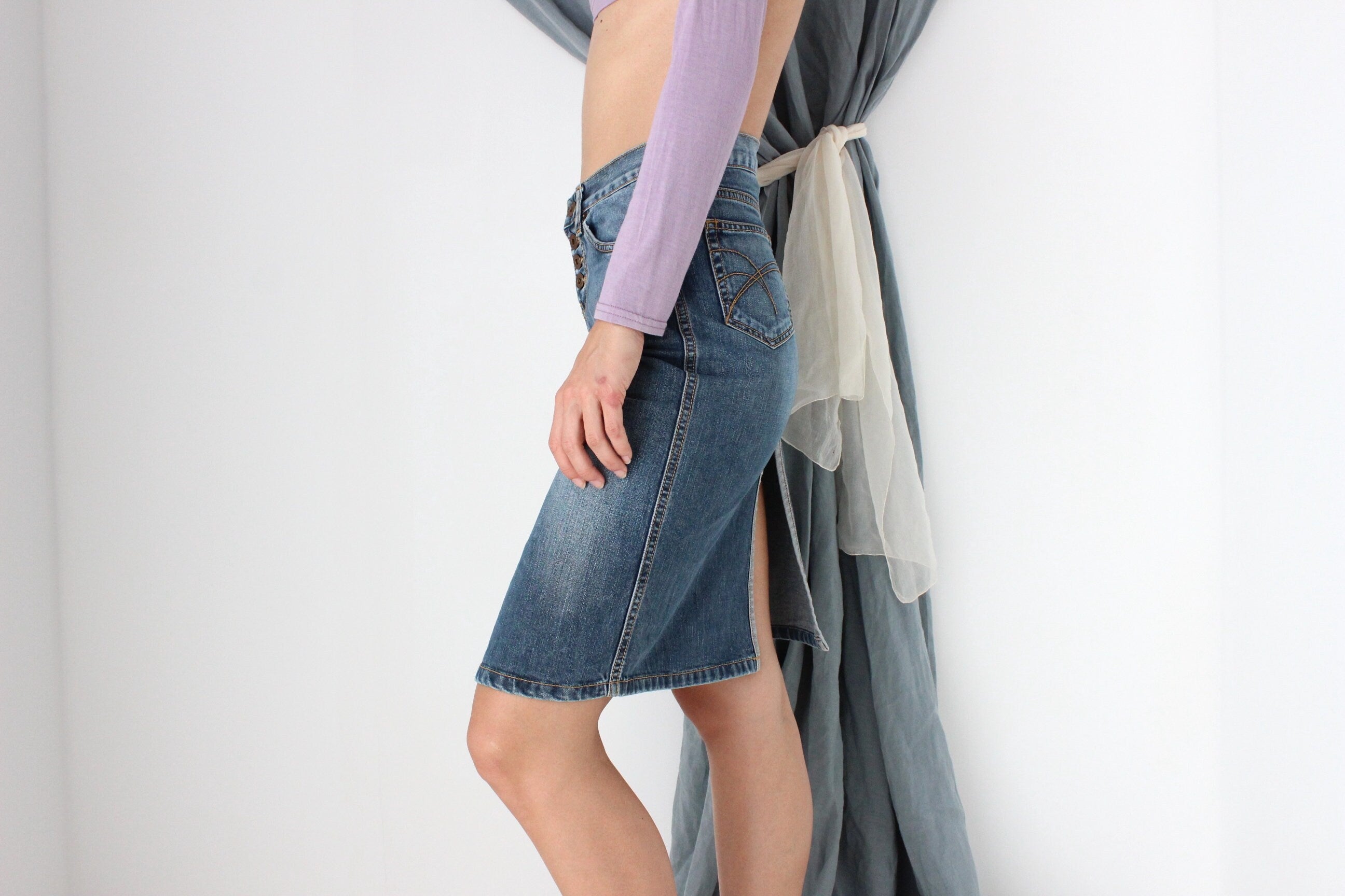 MADE IN ITALY Washed Out Phard Y2K Denim Skirt