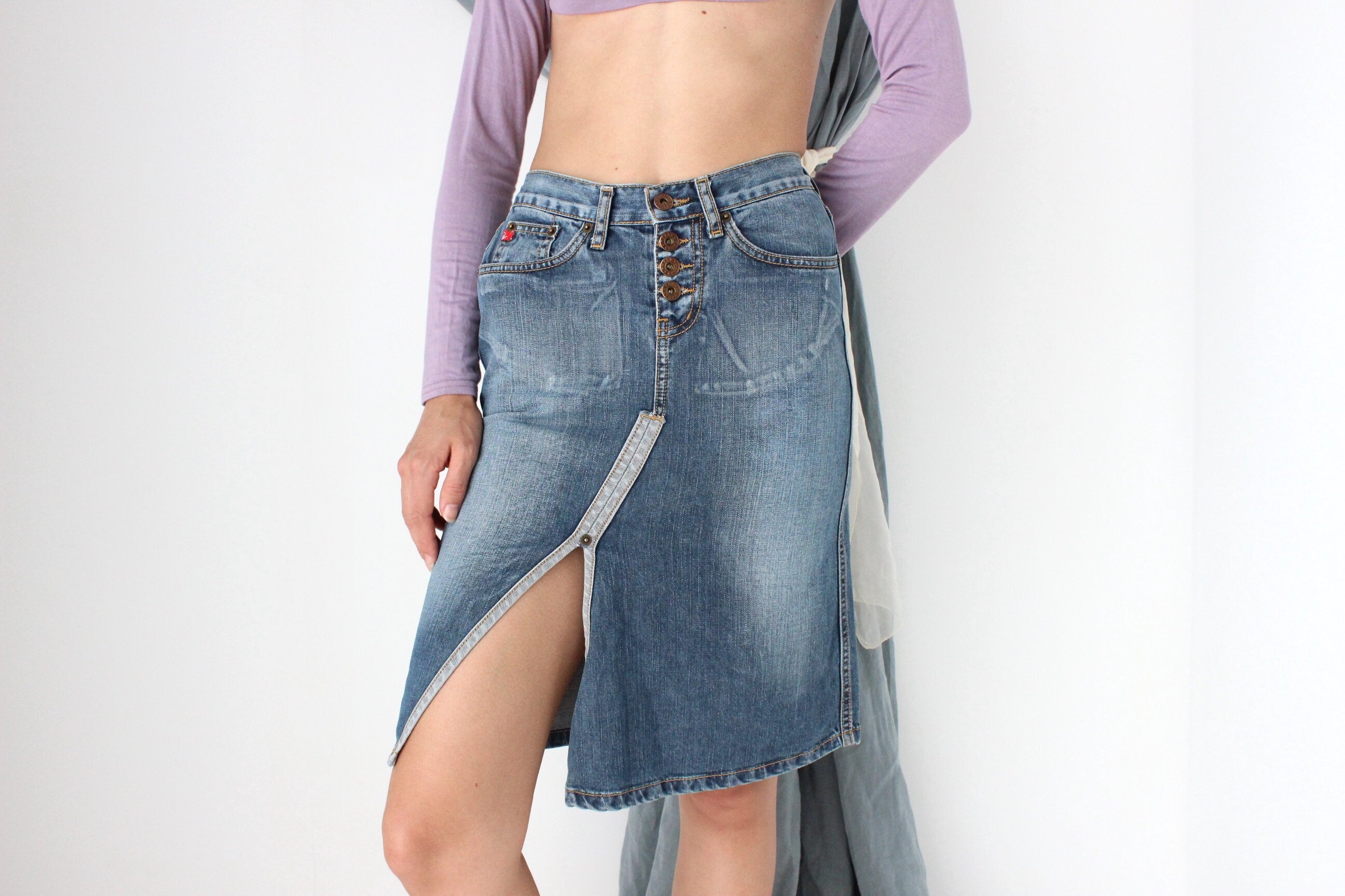 MADE IN ITALY Washed Out Phard Y2K Denim Skirt