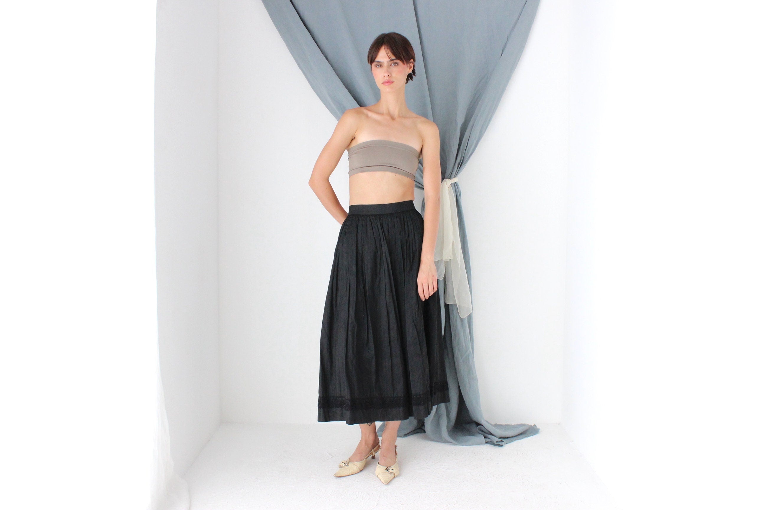 MADE IN ITALY 80s Raw Silk Circle Skirt