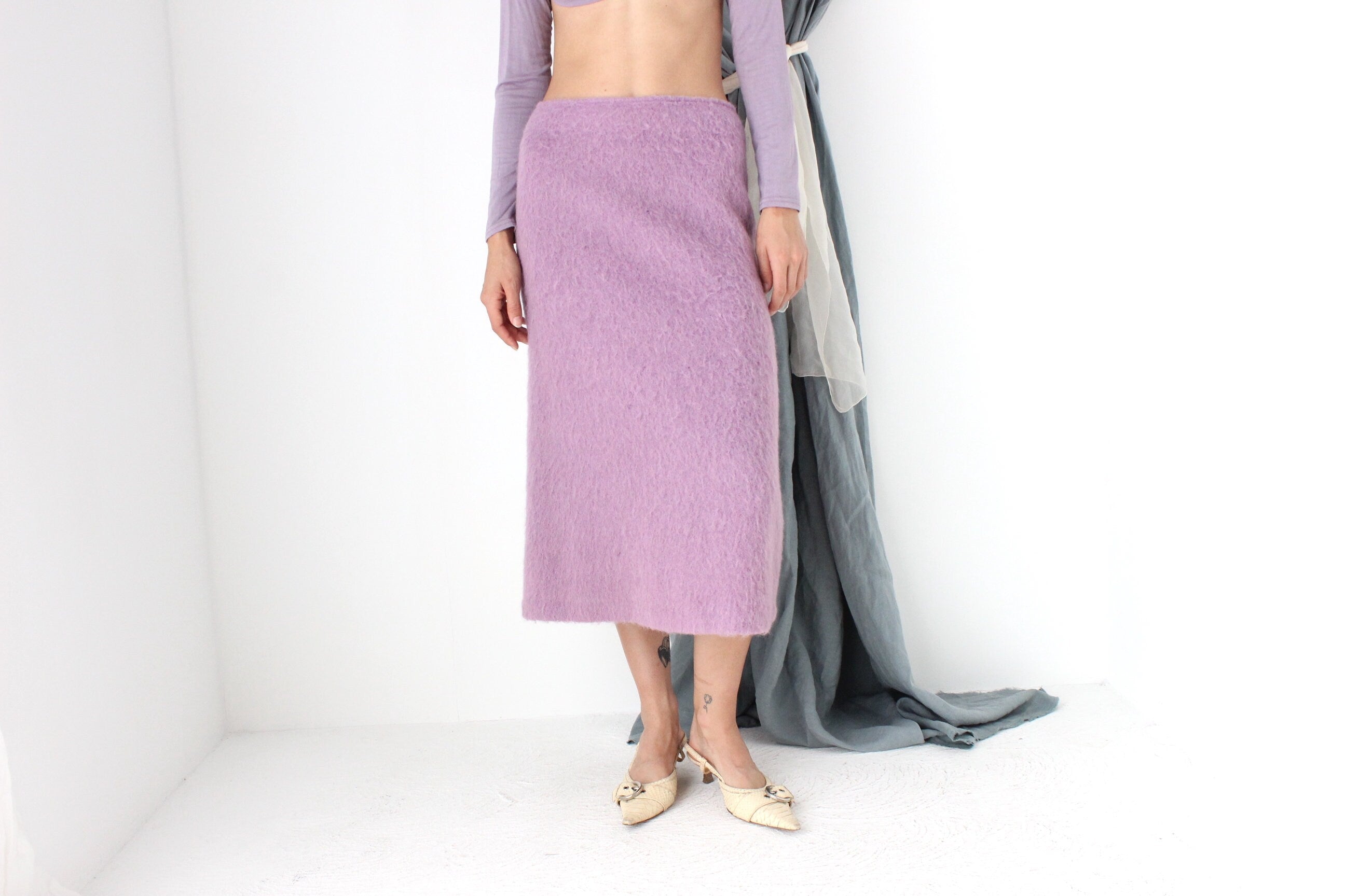 MADE IN ITALY 90s Mohair, Alpaca & Wool Knit Midi Skirt