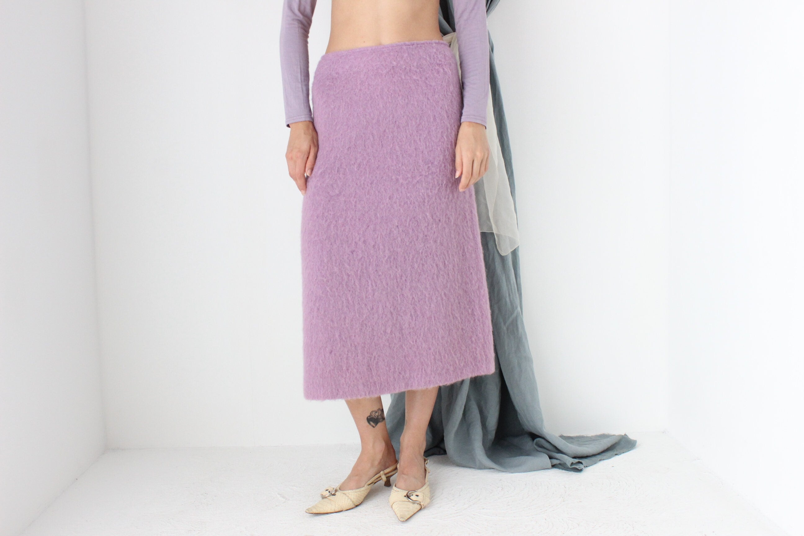 MADE IN ITALY 90s Mohair, Alpaca & Wool Knit Midi Skirt