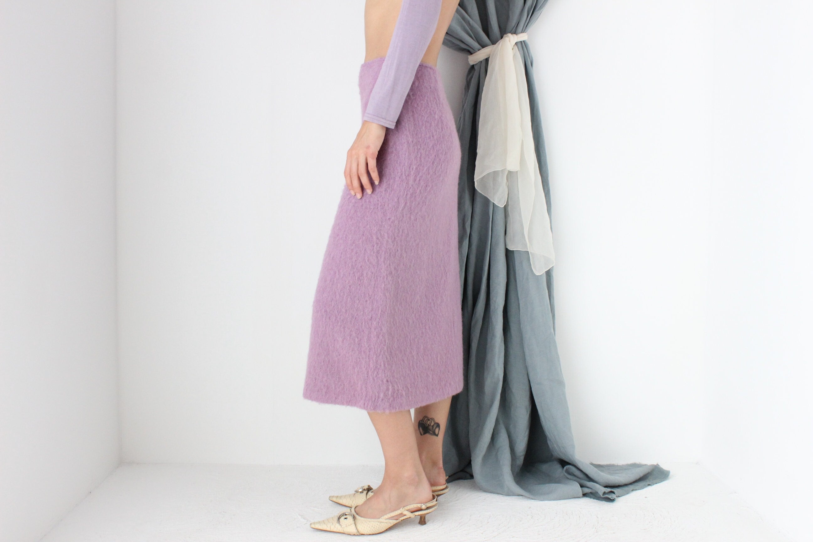 MADE IN ITALY 90s Mohair, Alpaca & Wool Knit Midi Skirt