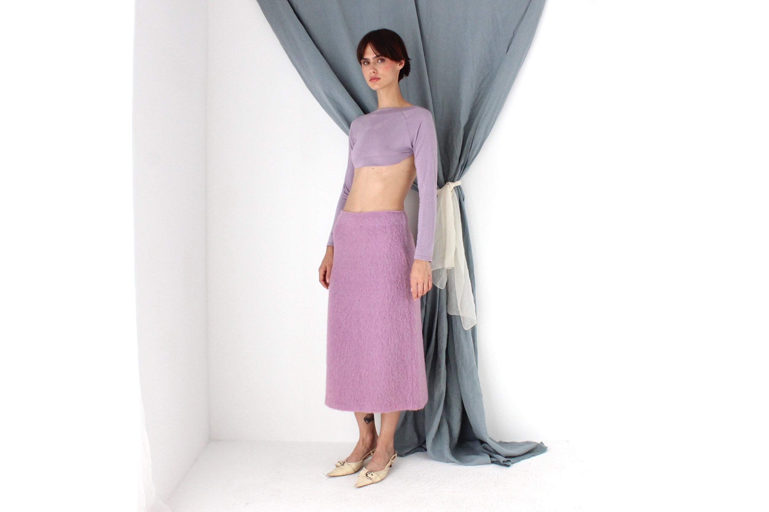 MADE IN ITALY 90s Mohair, Alpaca & Wool Knit Midi Skirt