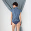 MADE IN ITALY 2000s Denim Puff Sleeve Bodysuit w/ Rainbow Buttons