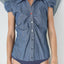 MADE IN ITALY 2000s Denim Puff Sleeve Bodysuit w/ Rainbow Buttons