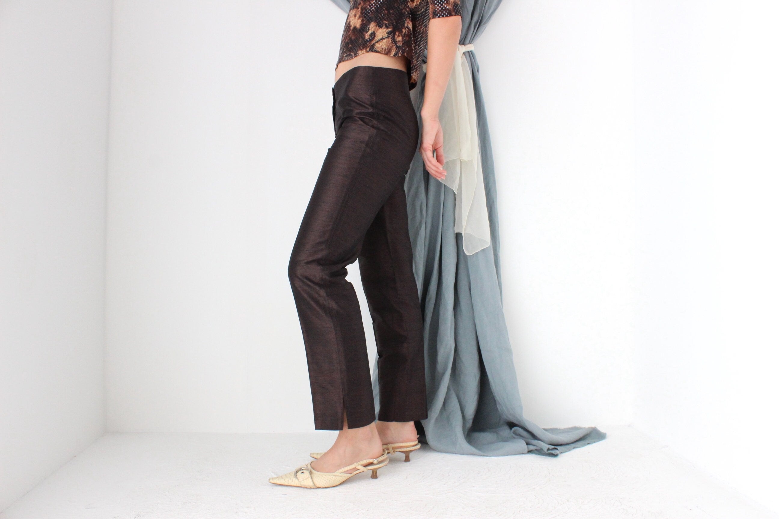 MADE IN ITALY Dolce & Gabbana Raw Silk Chocolate Low Rise Trousers