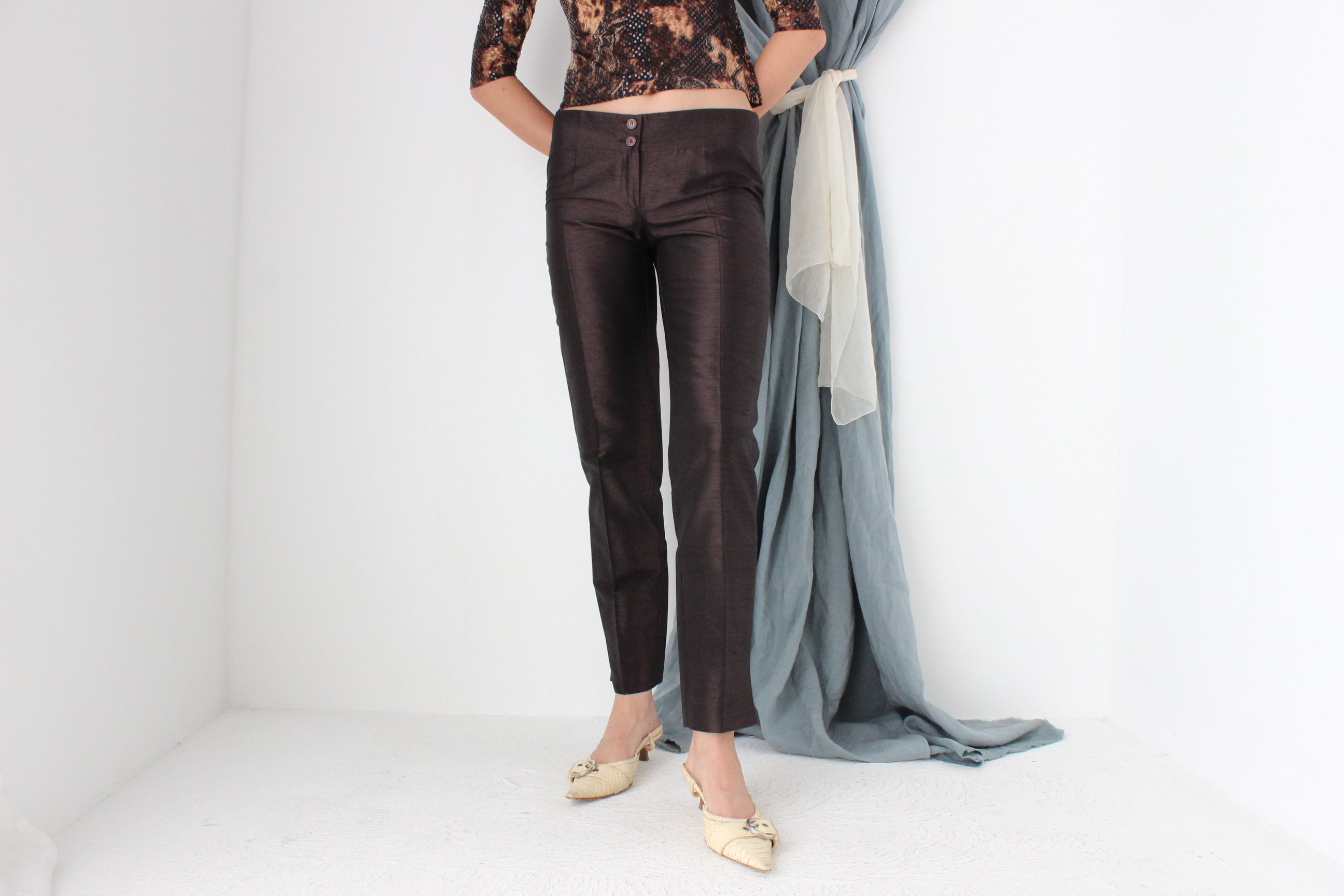 MADE IN ITALY Dolce & Gabbana Raw Silk Chocolate Low Rise Trousers