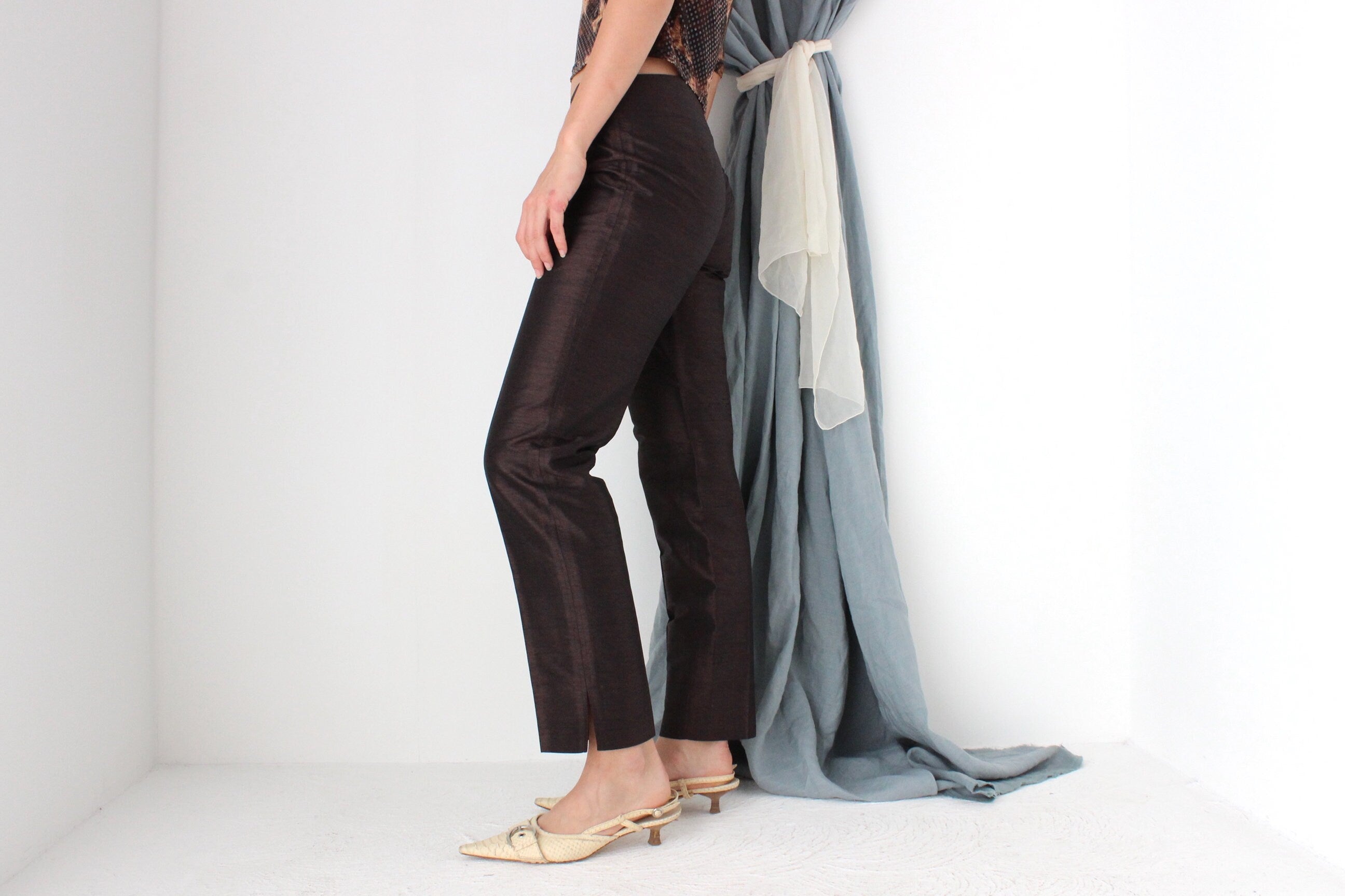 MADE IN ITALY Dolce & Gabbana Raw Silk Chocolate Low Rise Trousers