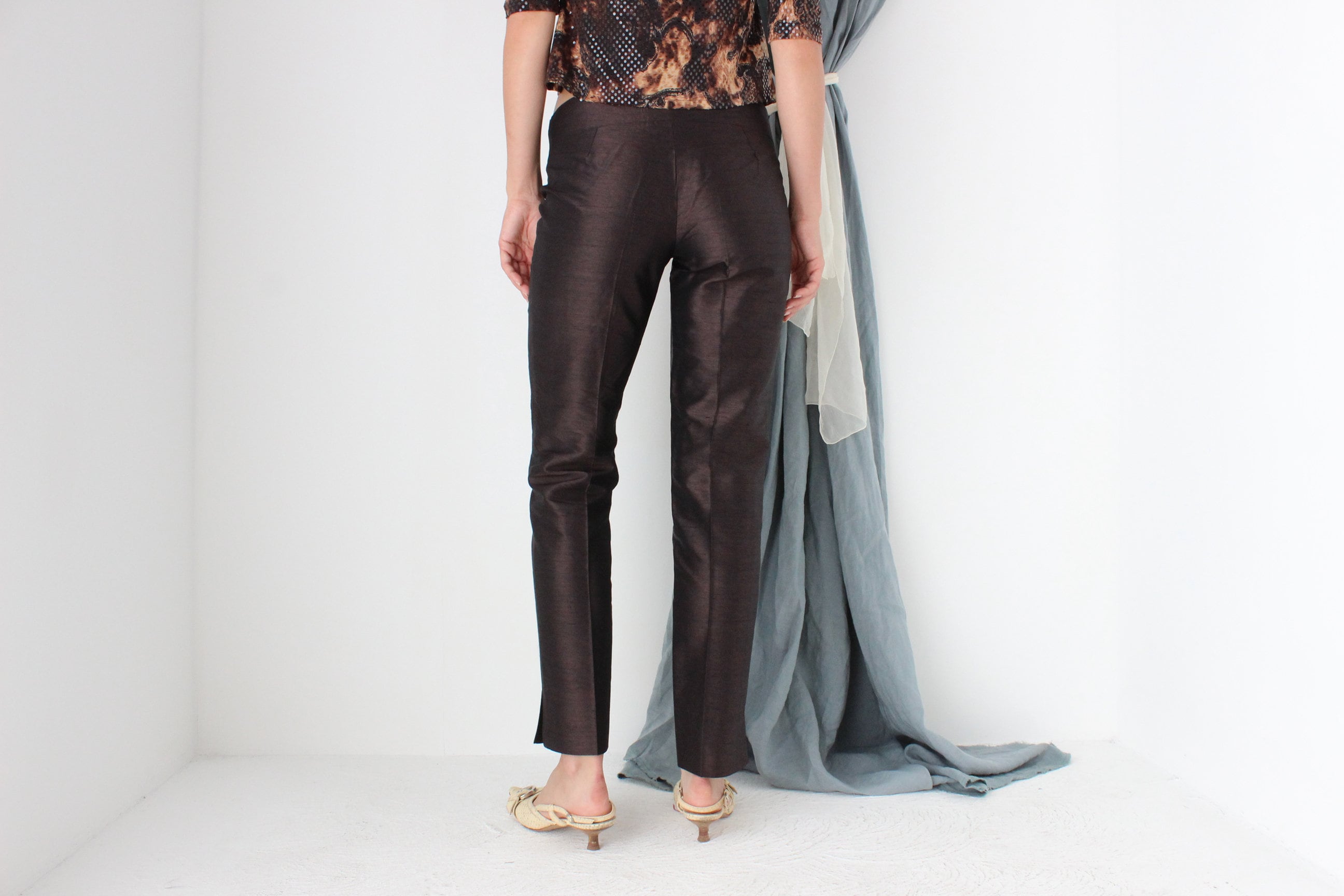 MADE IN ITALY Dolce & Gabbana Raw Silk Chocolate Low Rise Trousers