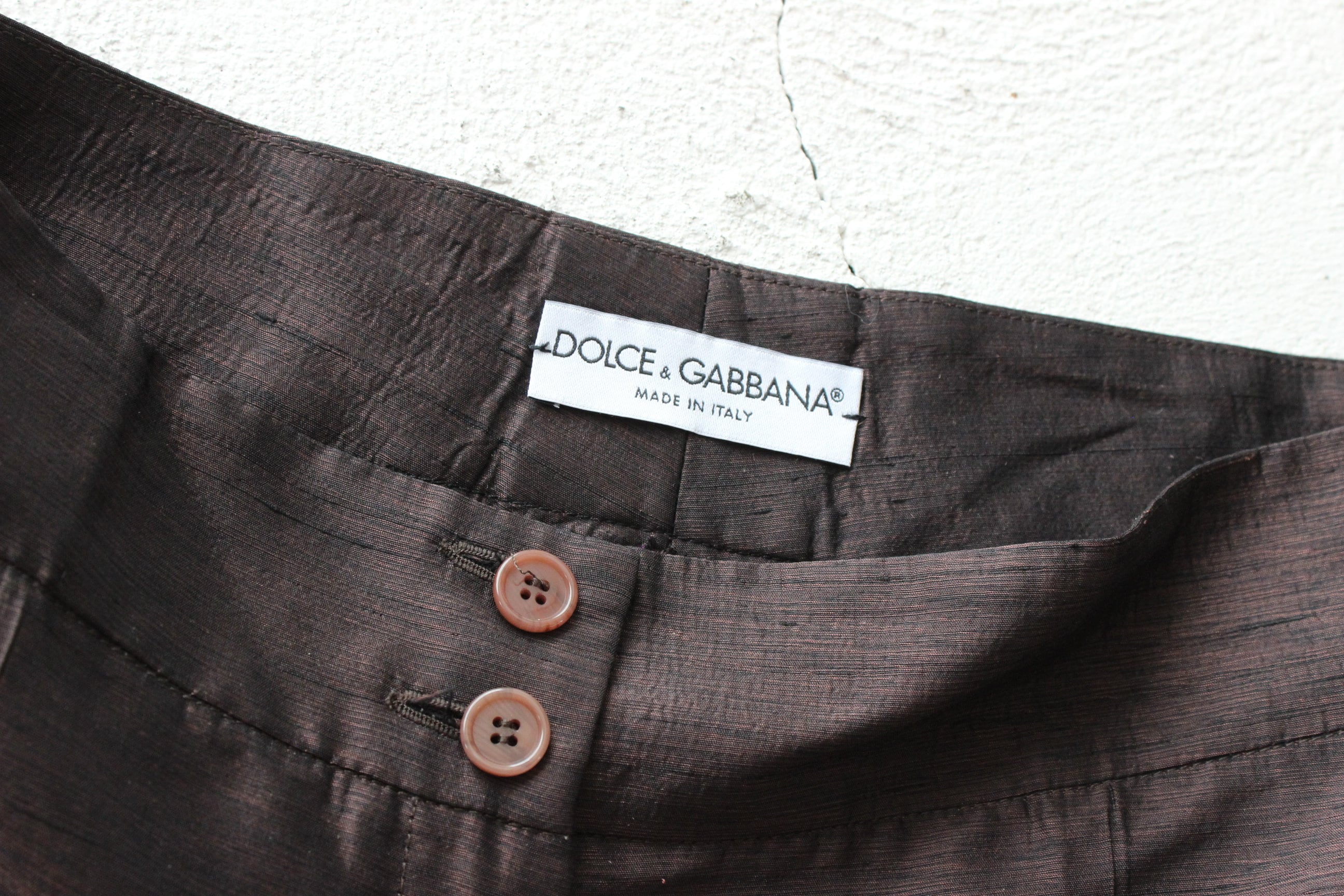 MADE IN ITALY Dolce & Gabbana Raw Silk Chocolate Low Rise Trousers