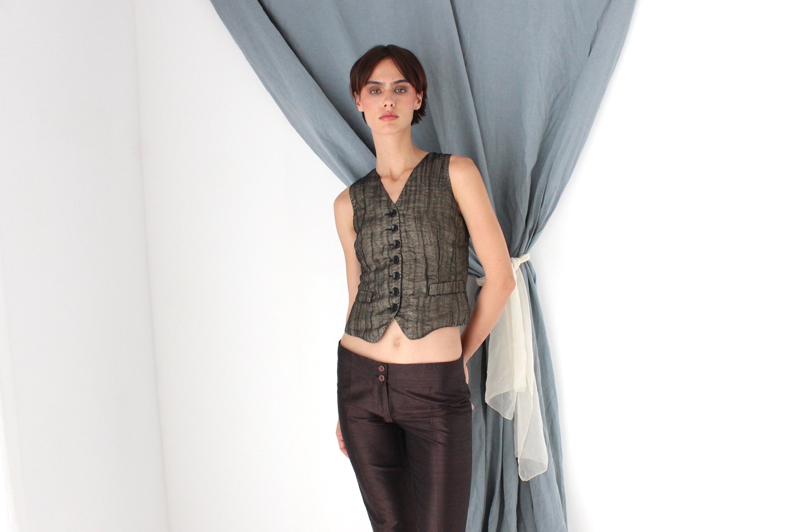 MADE IN ITALY 2000s D&G Metallic Organza Waistcoat Top