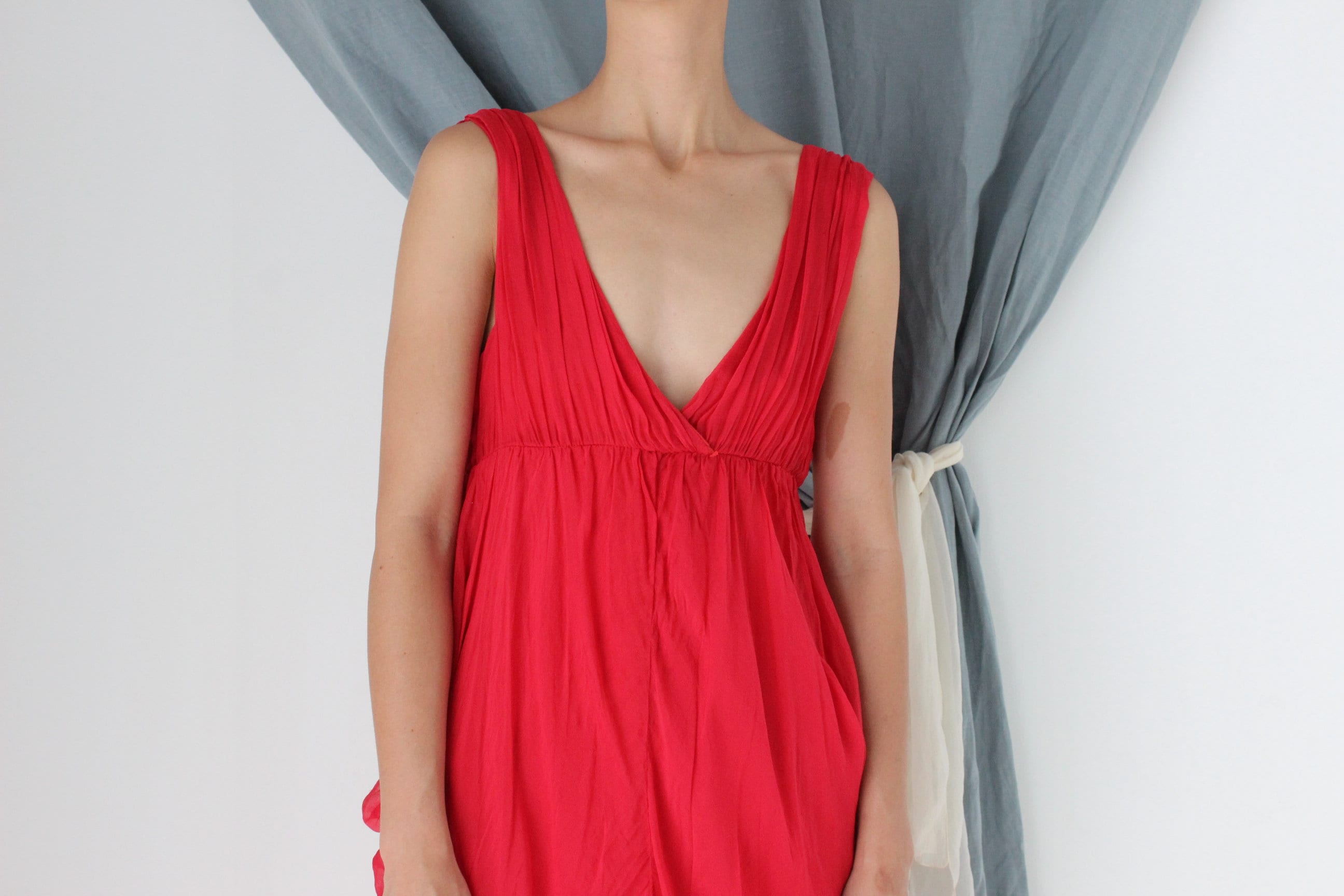 MADE IN ITALY 2000s Draped Silk Plunge Neck Dress