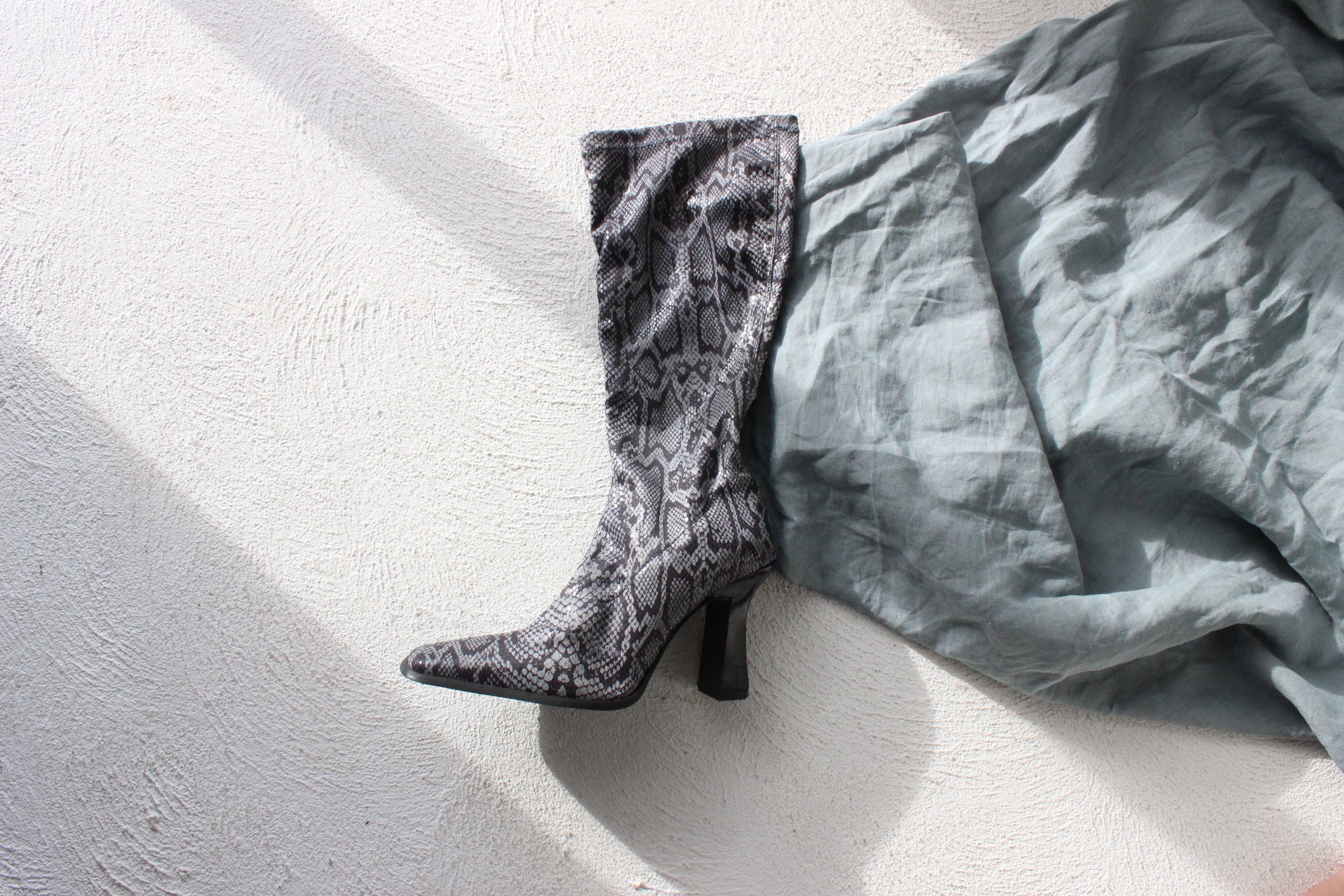 MADE IN ITALY 90s Python Print Fabric Knee High Boots - Euro 39