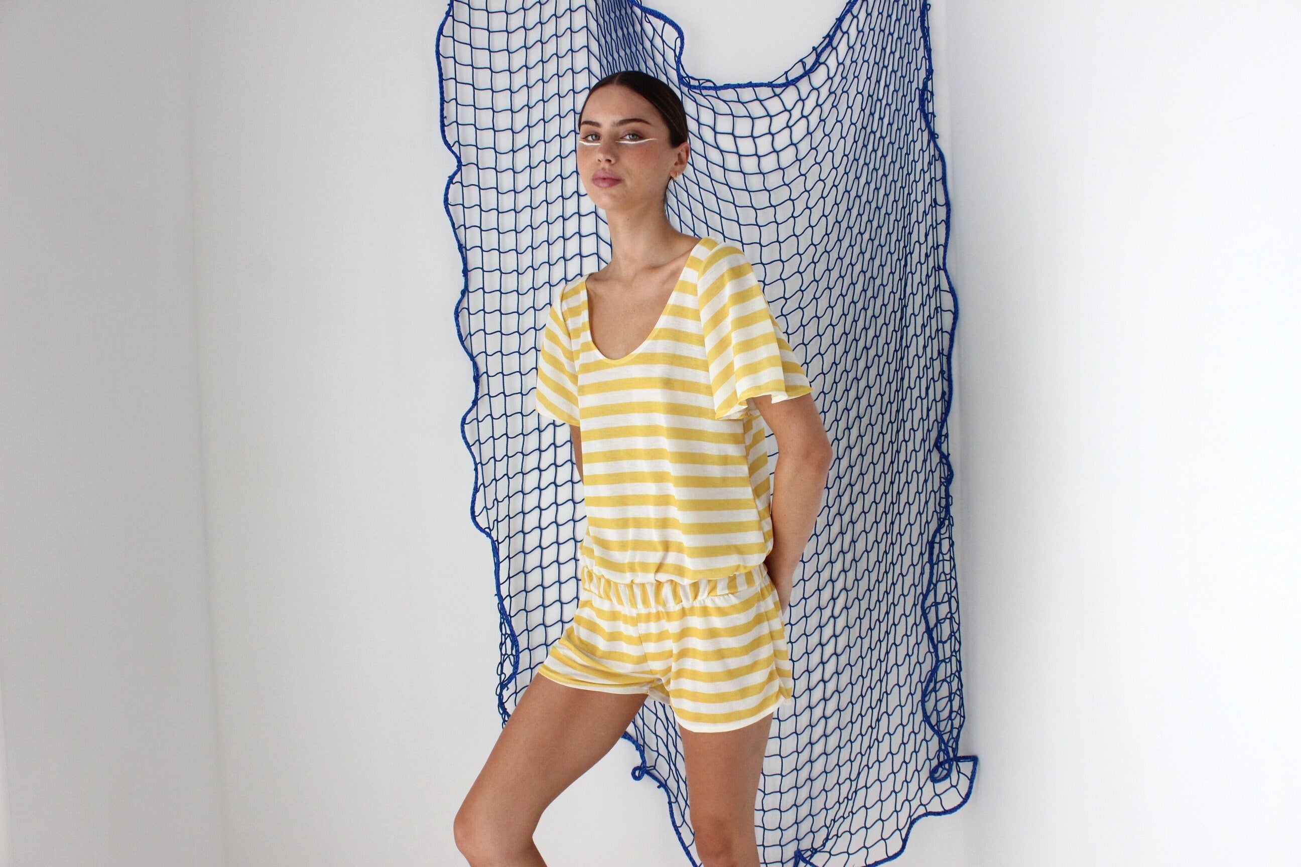 FOUND IN GREECE 2000s Striped Mesh Romper