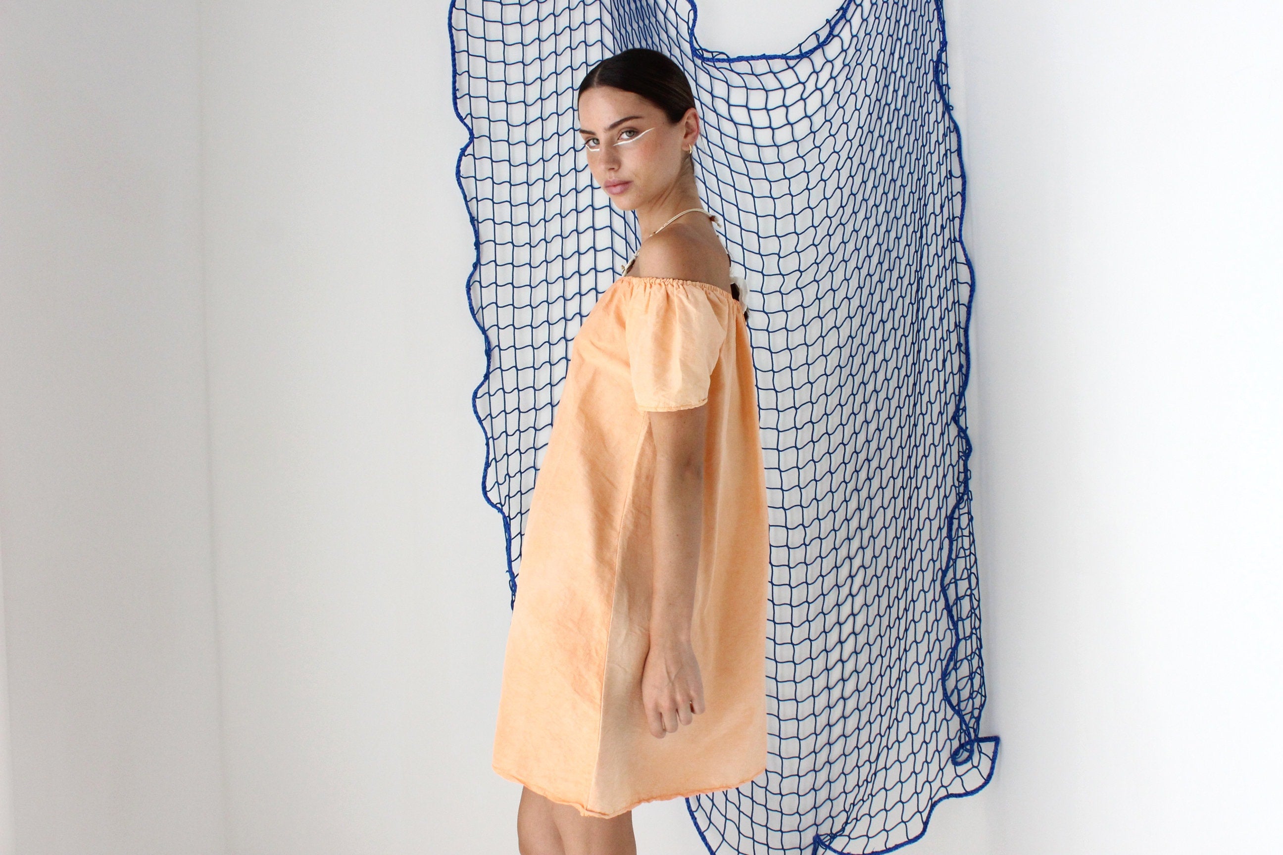 FOUND IN GREECE Sherbet Silk Taffeta Off Shoulder Mini