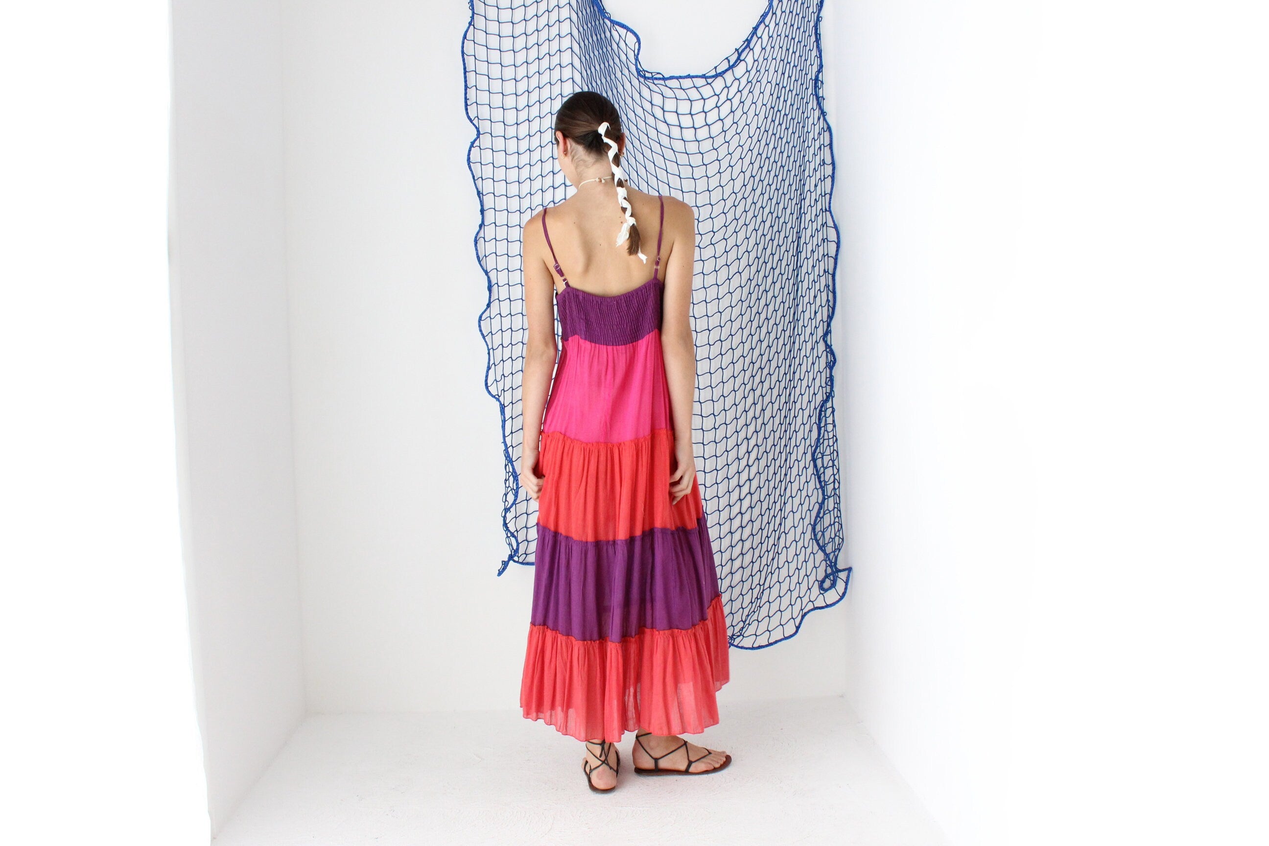 FOUND IN GREECE 90s Tiered Cotton Gauze Dress