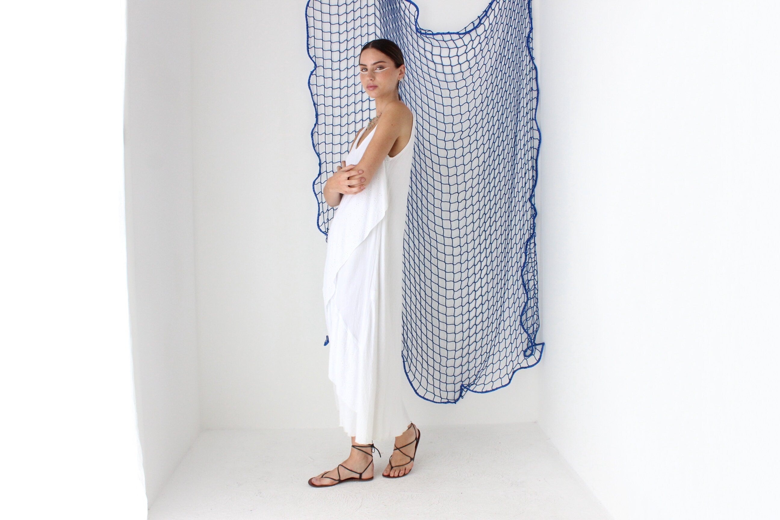 FOUND IN GREECE 90s Cotton Gauze Eyelet Dress