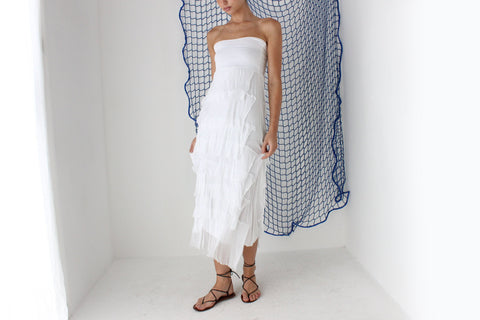 FOUND IN GREECE 90s Jersey & Silk Ruffle Strapless Dress or Skirt