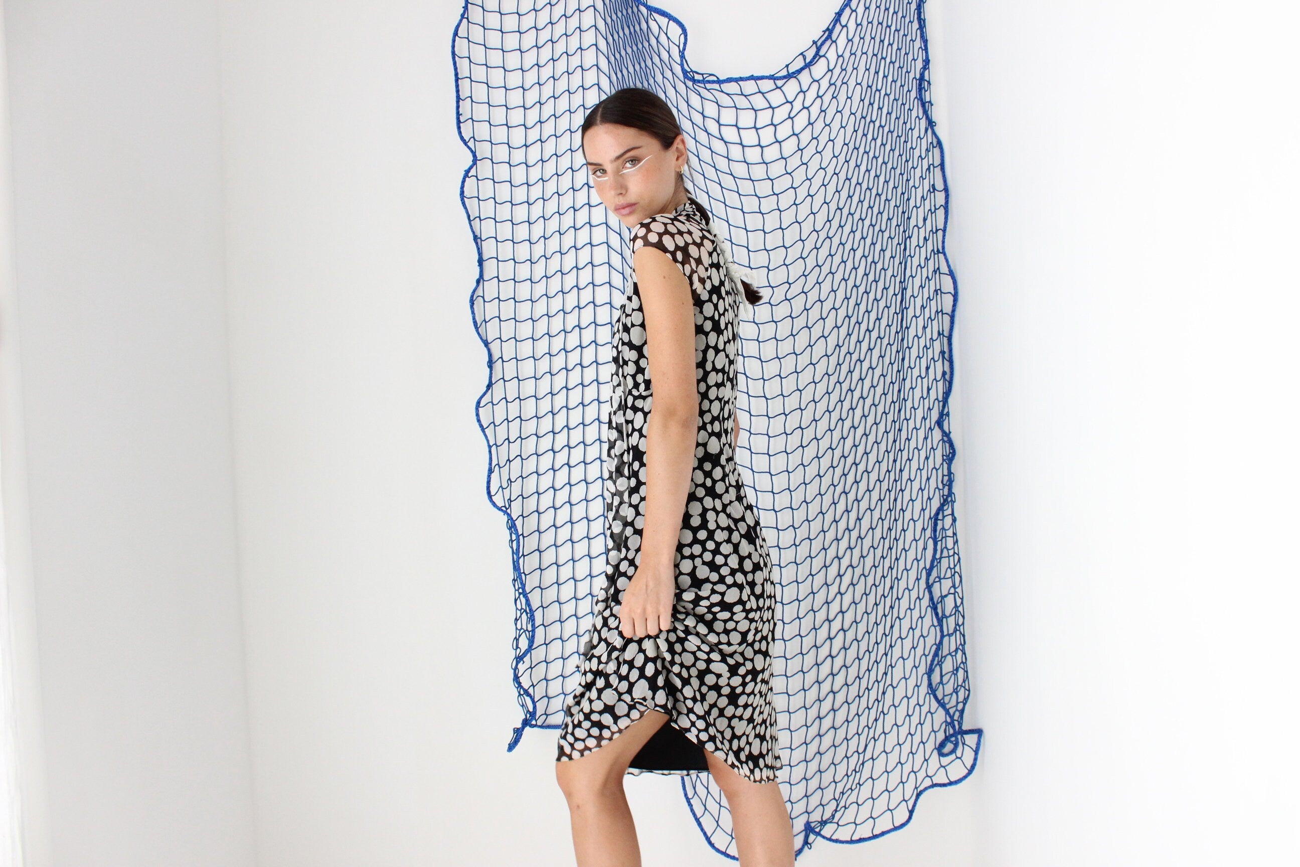 FOUND IN GREECE Y2K Pure Silk Flirty Polka Dot + Tie Neck Dress