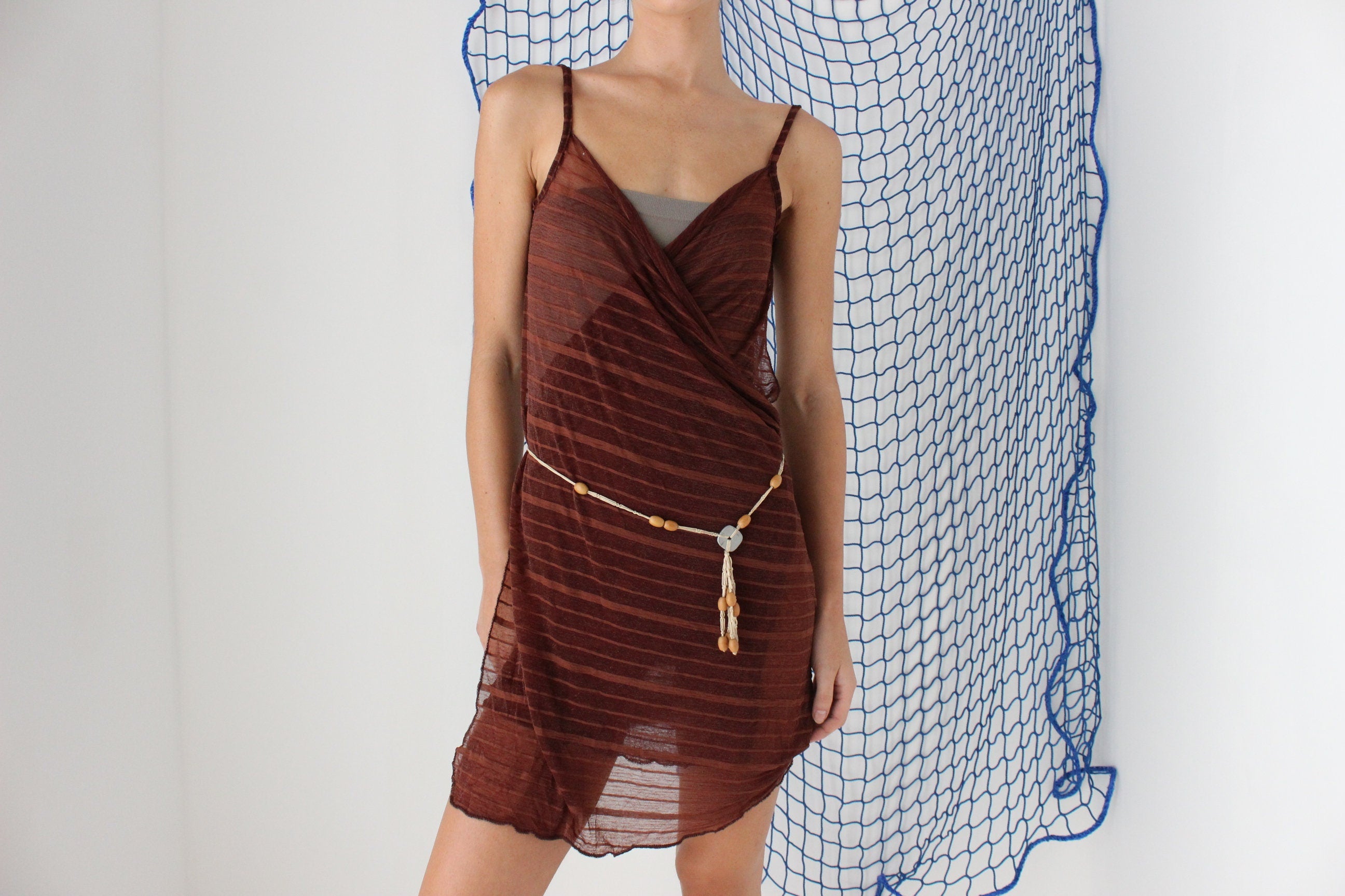 FOUND IN GREECE Funky Mesh Experimental Wrap Cover Up