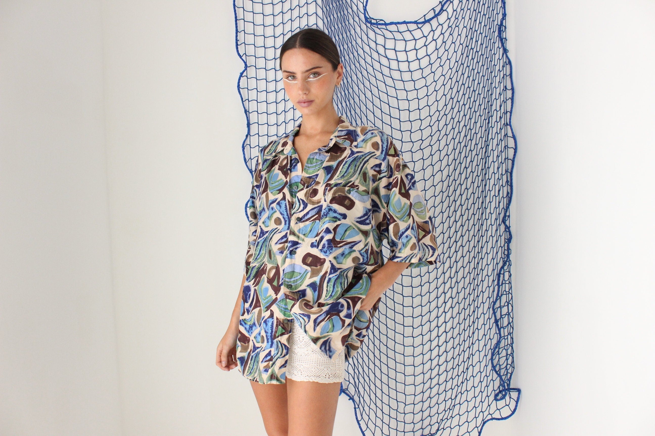 FOUND IN GREECE 80s Pure Silk Mediterranean Boxy Shirt