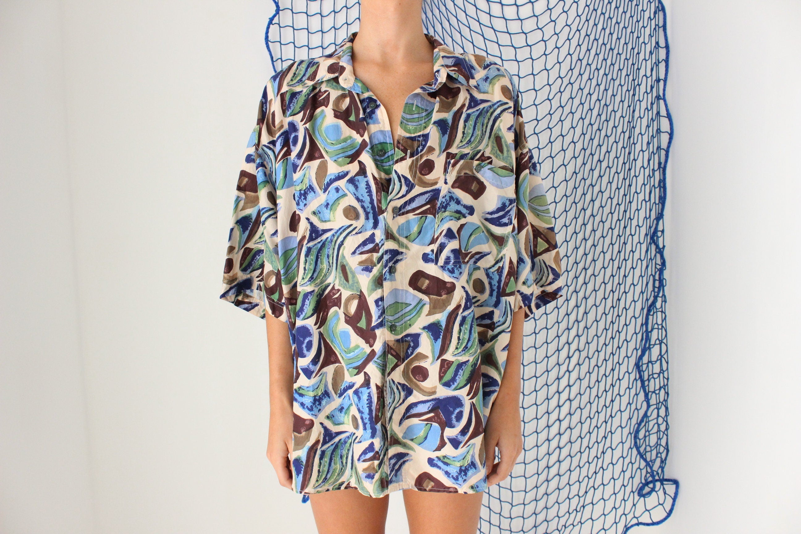 FOUND IN GREECE 80s Pure Silk Mediterranean Boxy Shirt