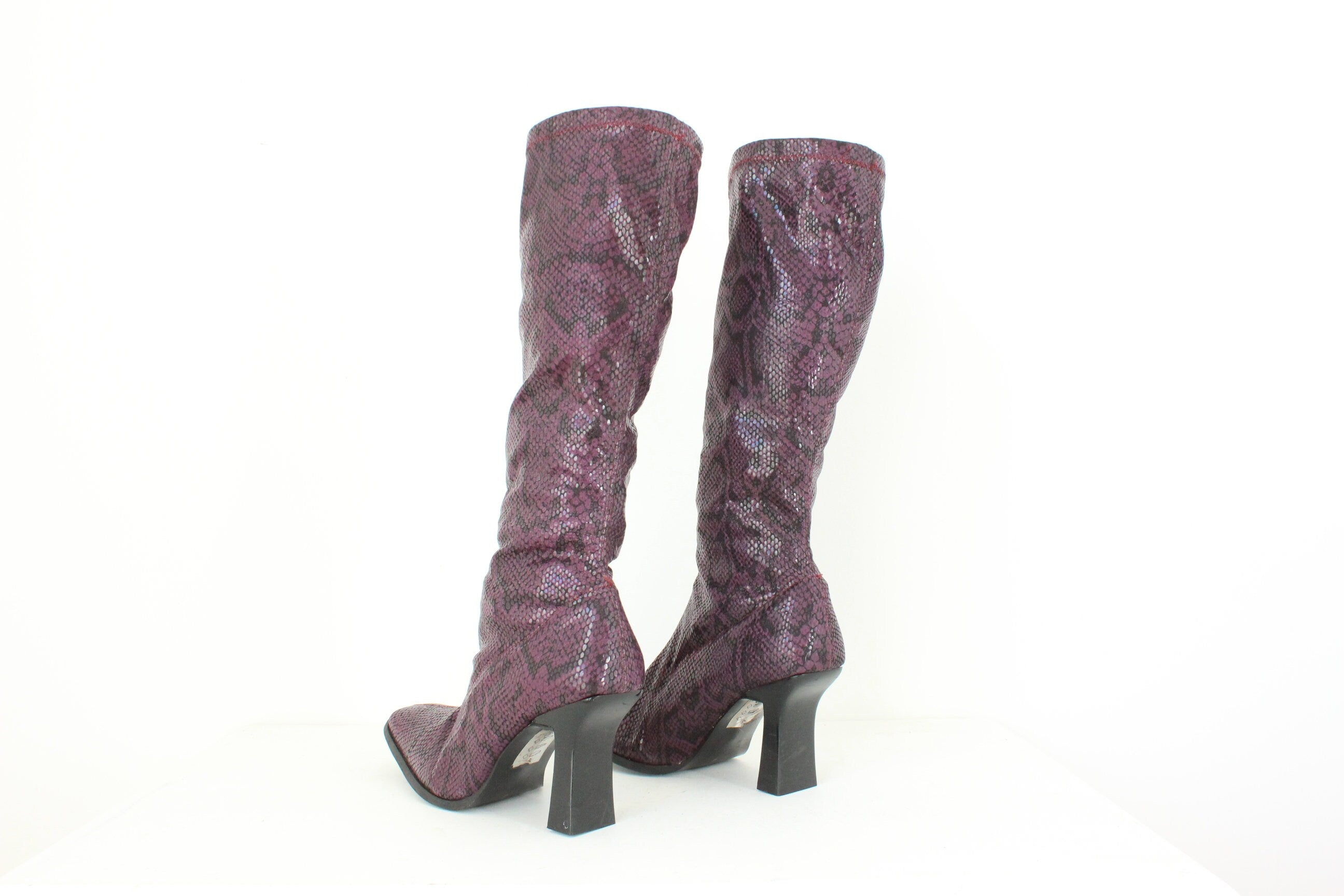 MADE IN ITALY 90s Python Print Fabric Knee High Boots - Euro 39