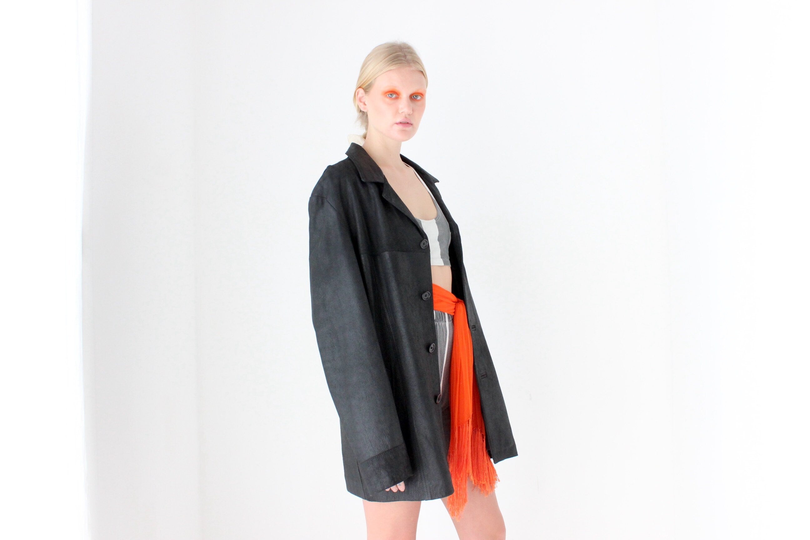 90s Oversized & Soft Boxy Leather Button Up Jacket by Siricco