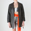 90s Python Texture Chocolate Leather Coat w/ Tie Waist