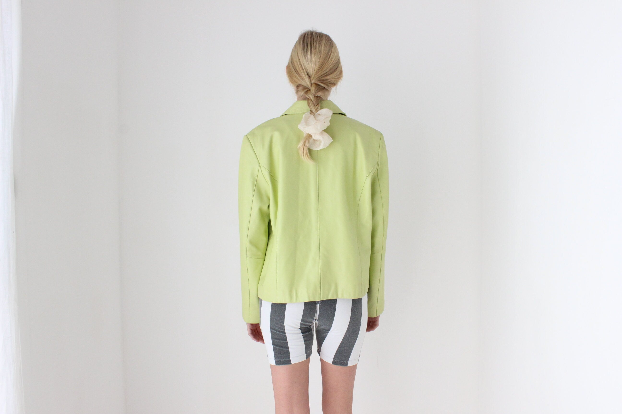 Y2K Lemon Lime Leather Boxy Cropped Jacket by La Vee