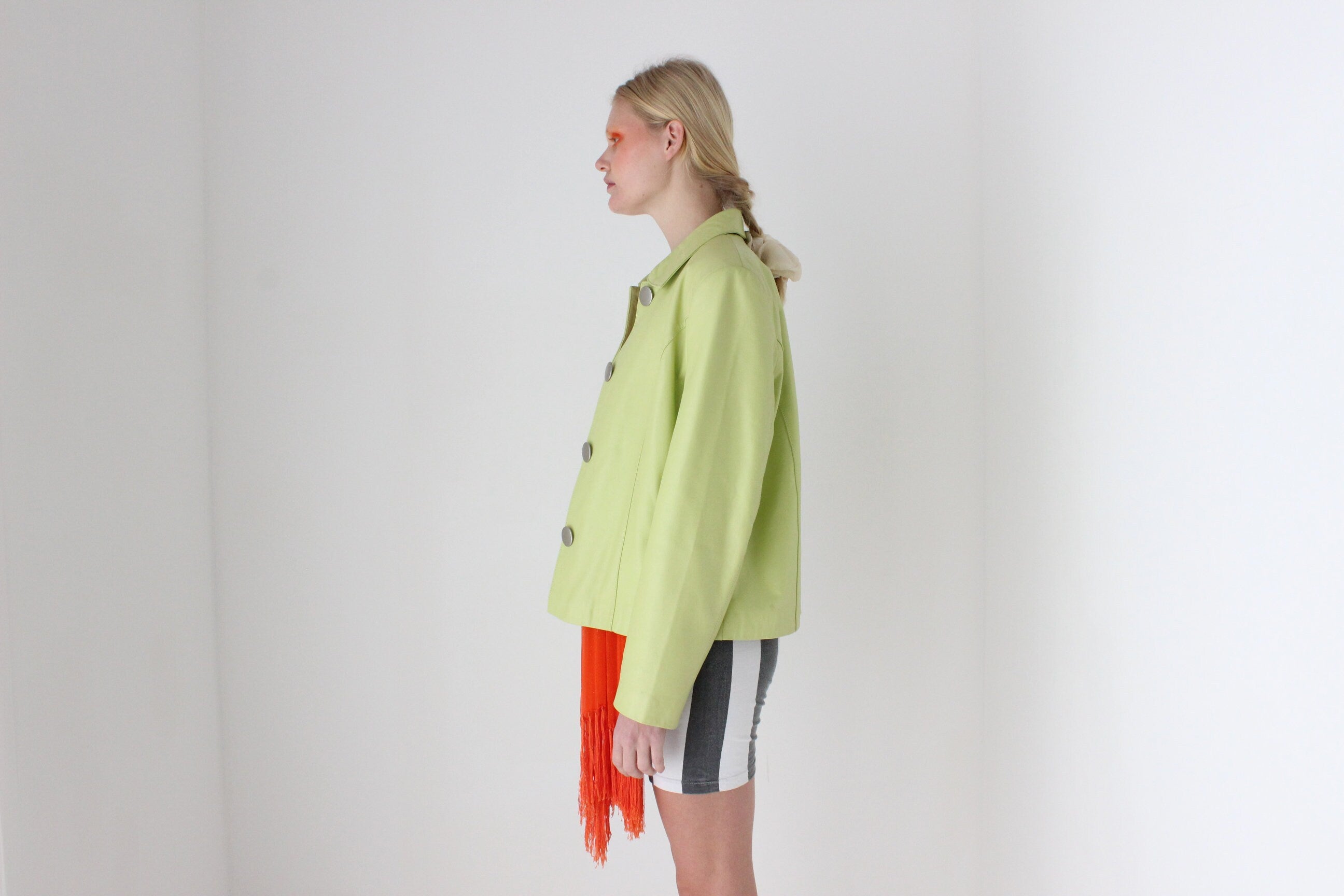 Y2K Lemon Lime Leather Boxy Cropped Jacket by La Vee