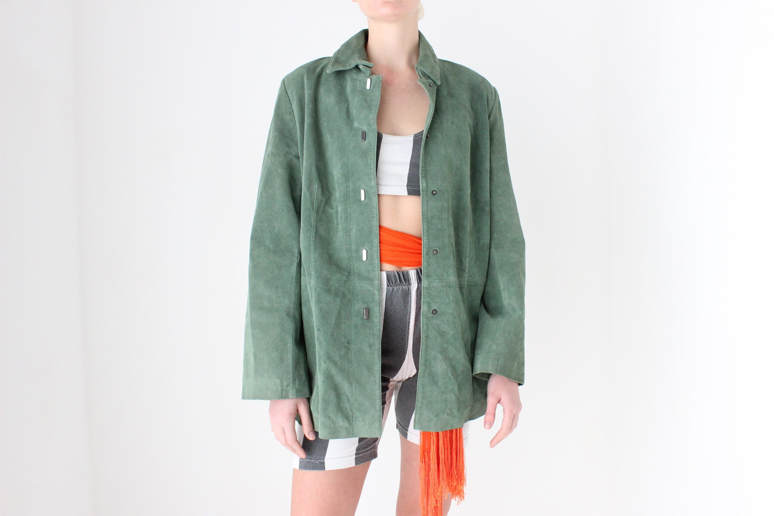 90s Forest Green Soft Suede Coat