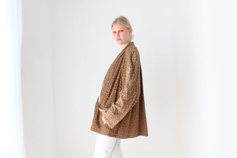 80s Designer Leopard Print Suede Luxury Swing Coat