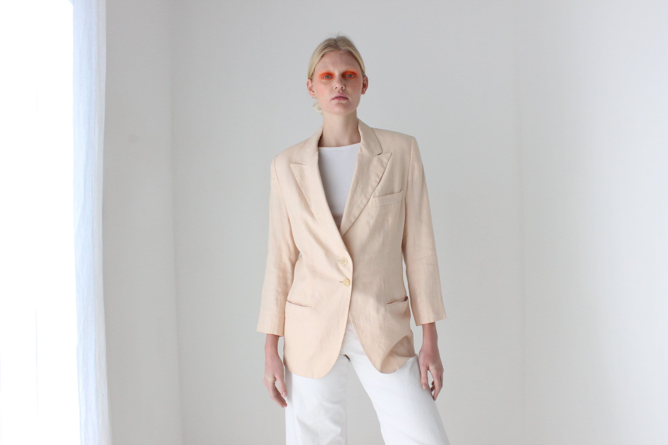 90s Calvin Klein Neutral Blush Pure Linen Suit Blazer