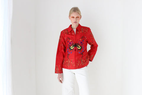 80s Raw Silk Butterfly Maximalist Embroidered Boxy Jacket