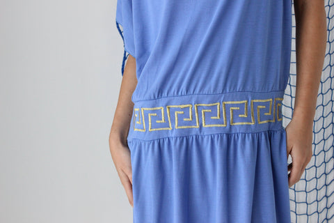 MADE IN GREECE Y2K Jersey One Shoulder Mini Dress w/ Greek Key Motif